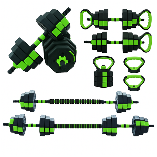 FitCrush™ 4-in-1 Adjustable Weight Set – Dumbbells, Barbell, Kettlebell & Push-Up Stand (66LB)